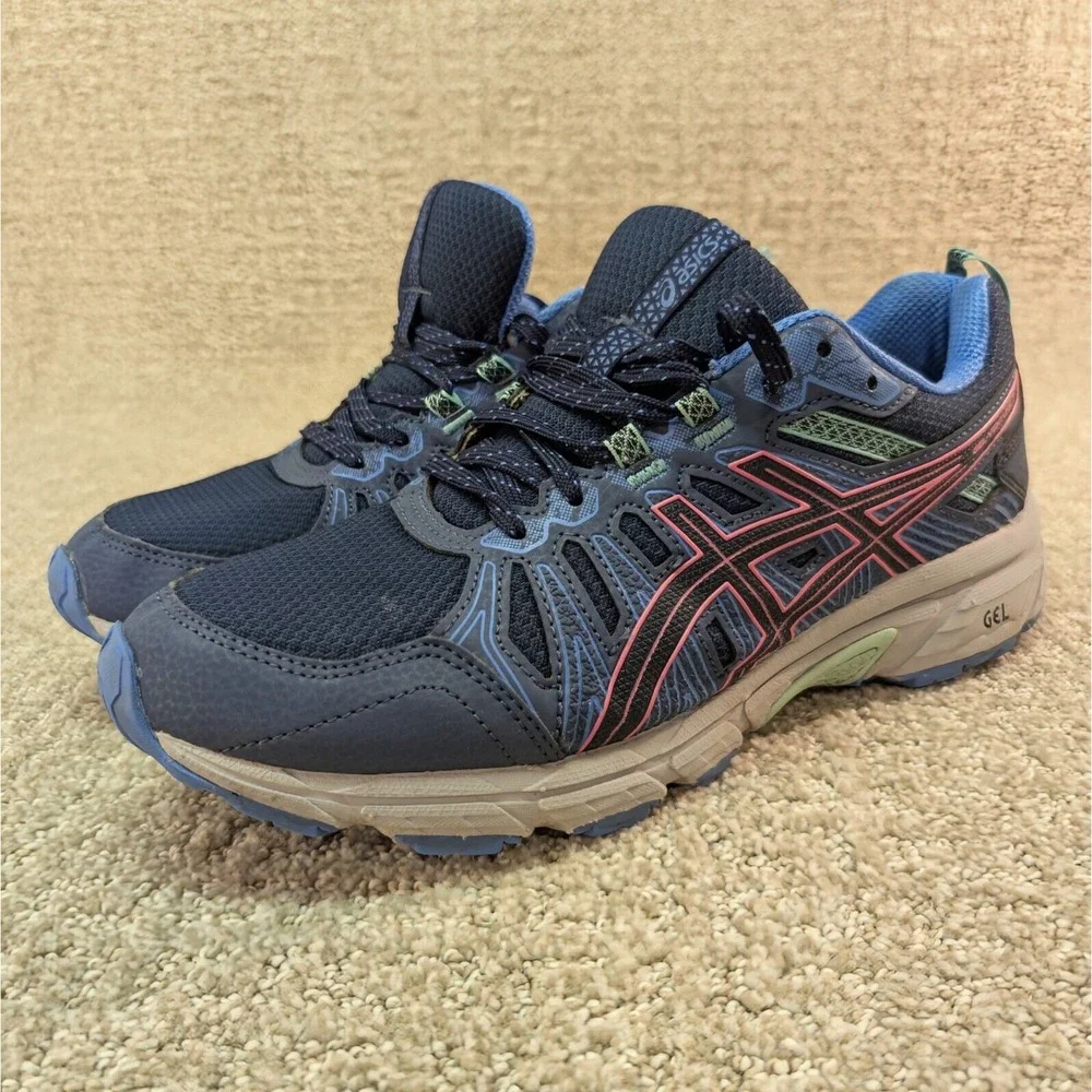Asics Shoes Gel Venture 7 Womens Running Sneakers Blue Pink D12A476